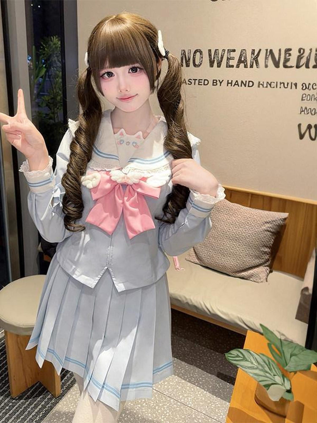 Sweet Kawaii JK Kawaii Cinched Waist Sailor Pleated Collar Bow Women's Polyester Skirt Sets