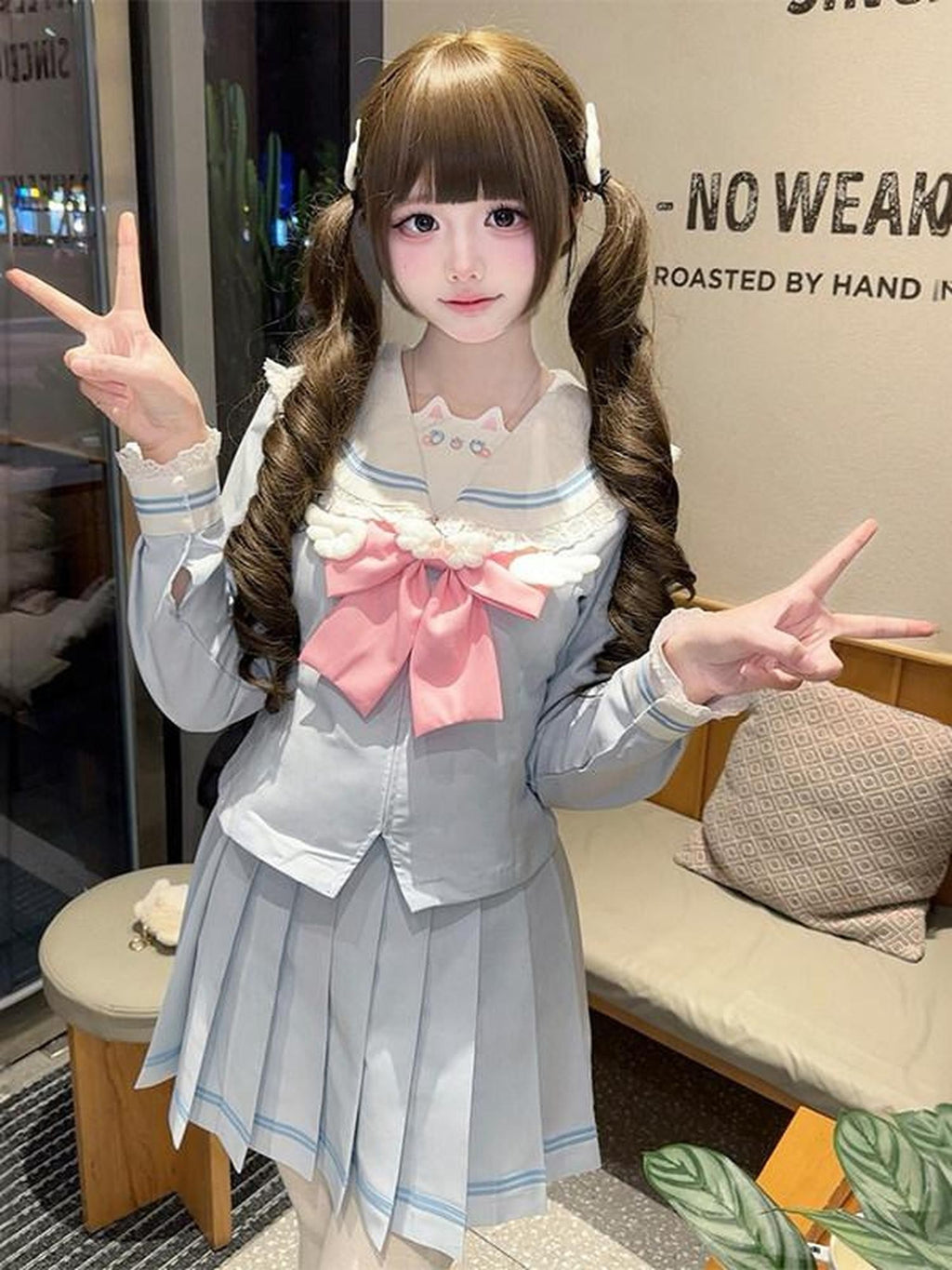 Sweet Kawaii JK Kawaii Cinched Waist Sailor Pleated Collar Bow Women's Polyester Skirt Sets