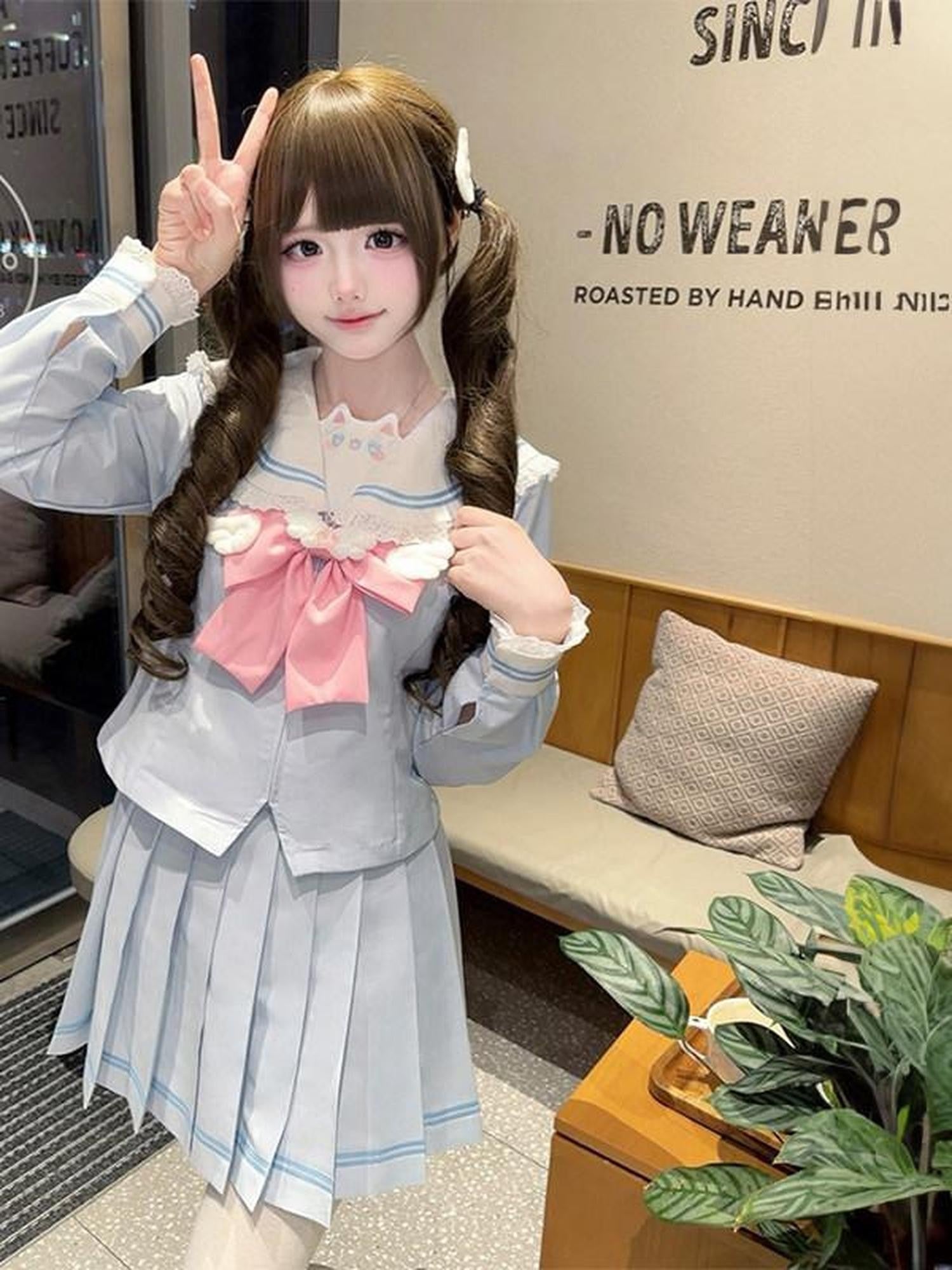 Sweet Kawaii JK Kawaii Cinched Waist Sailor Pleated Collar Bow Women's Polyester Skirt Sets