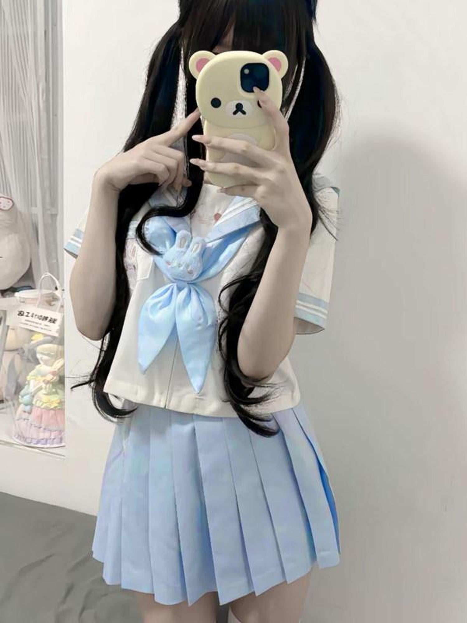 Sweet Kawaii JK Kawaii Jk Sailor Collar Short Sleeve Short Skirt Bow Women's Skirt Sets