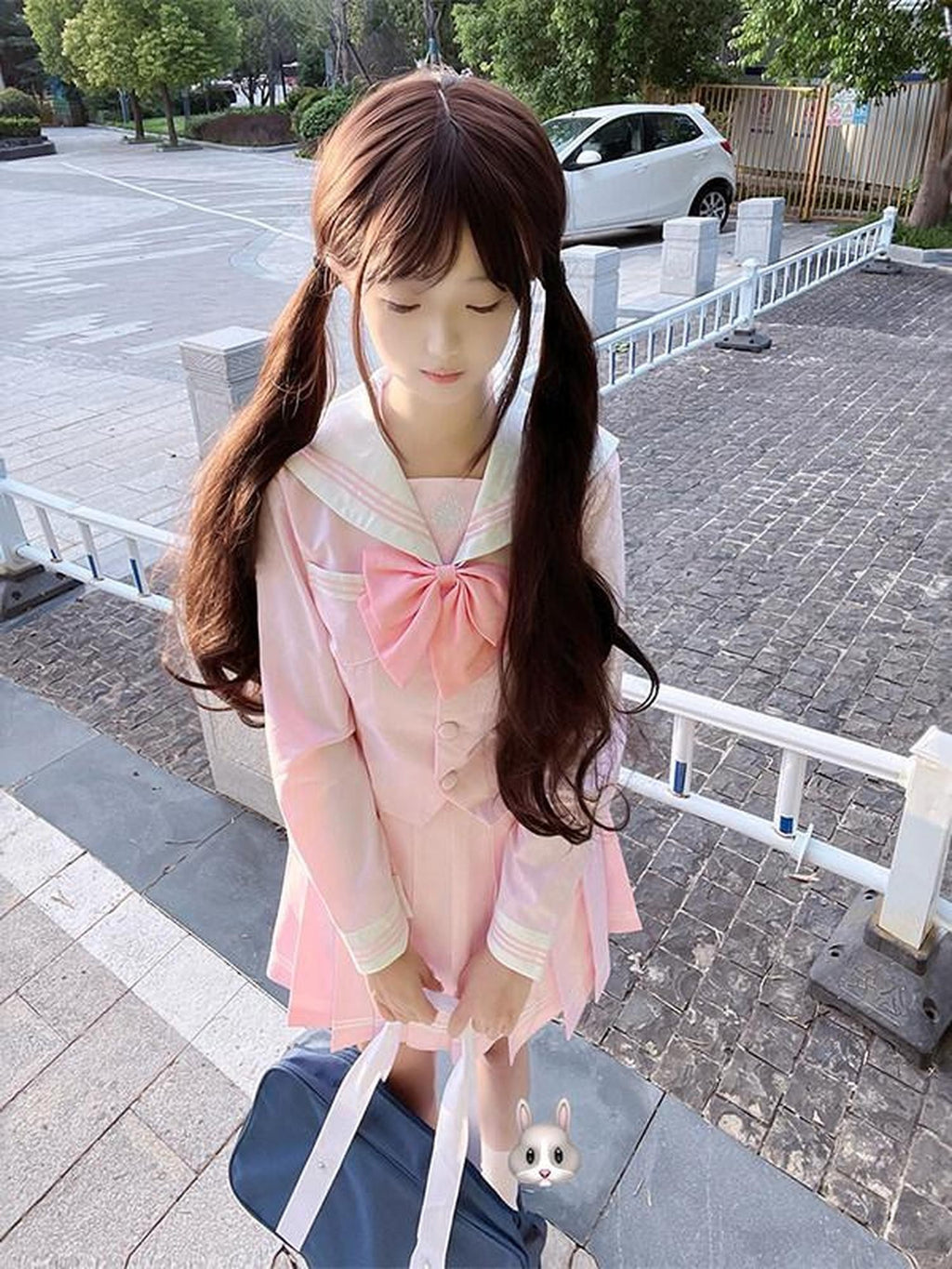 Sweet Kawaii JK Light Blue Cinched Waist Short Sleeve Sailor Jk Women's Polyester Skirt Sets