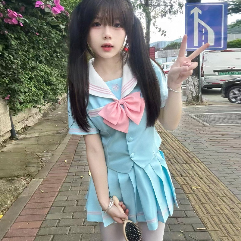 Sweet_Kawaii_JK_Light_Blue_Sakura_Print_Sailor_Collar_Short_Sleeve_Bow_Tie_Women's_Skirt_Sets_943338118356_MISSTT