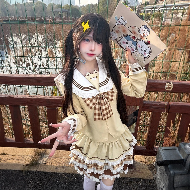 Sweet_Kawaii_JK_Light_Yellow_Sailor_Cinched_Waist_Short_Sleeve_Women's_Polyester_Skirt_Sets_1050322643817_MISSTT