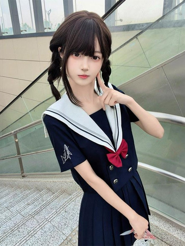 Sweet Kawaii JK Navy Sailor Collar Short Sleeve School Japanese Women's Polyester Skirt Sets