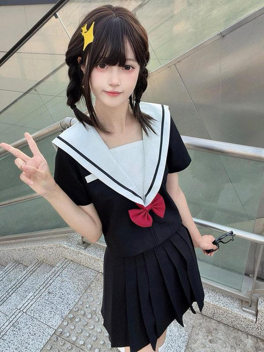 Sweet Kawaii JK Navy Sailor Collar Short Sleeve School Japanese Women's Polyester Skirt Sets