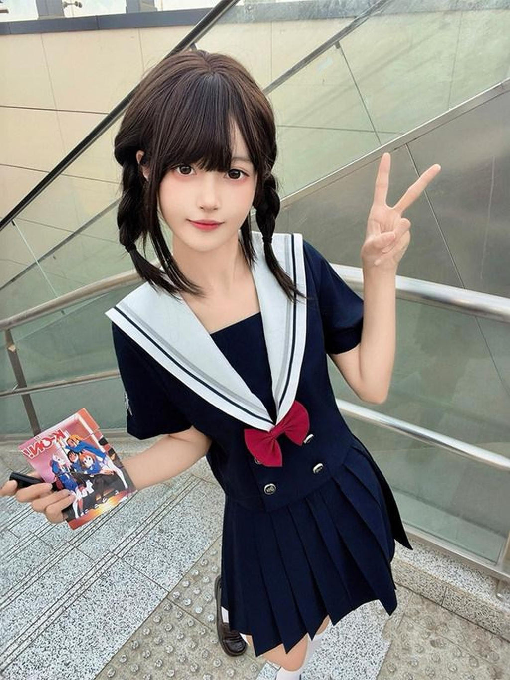 Sweet Kawaii JK Navy Sailor Collar Short Sleeve Schoolgirl Women's Polyester Skirt Sets