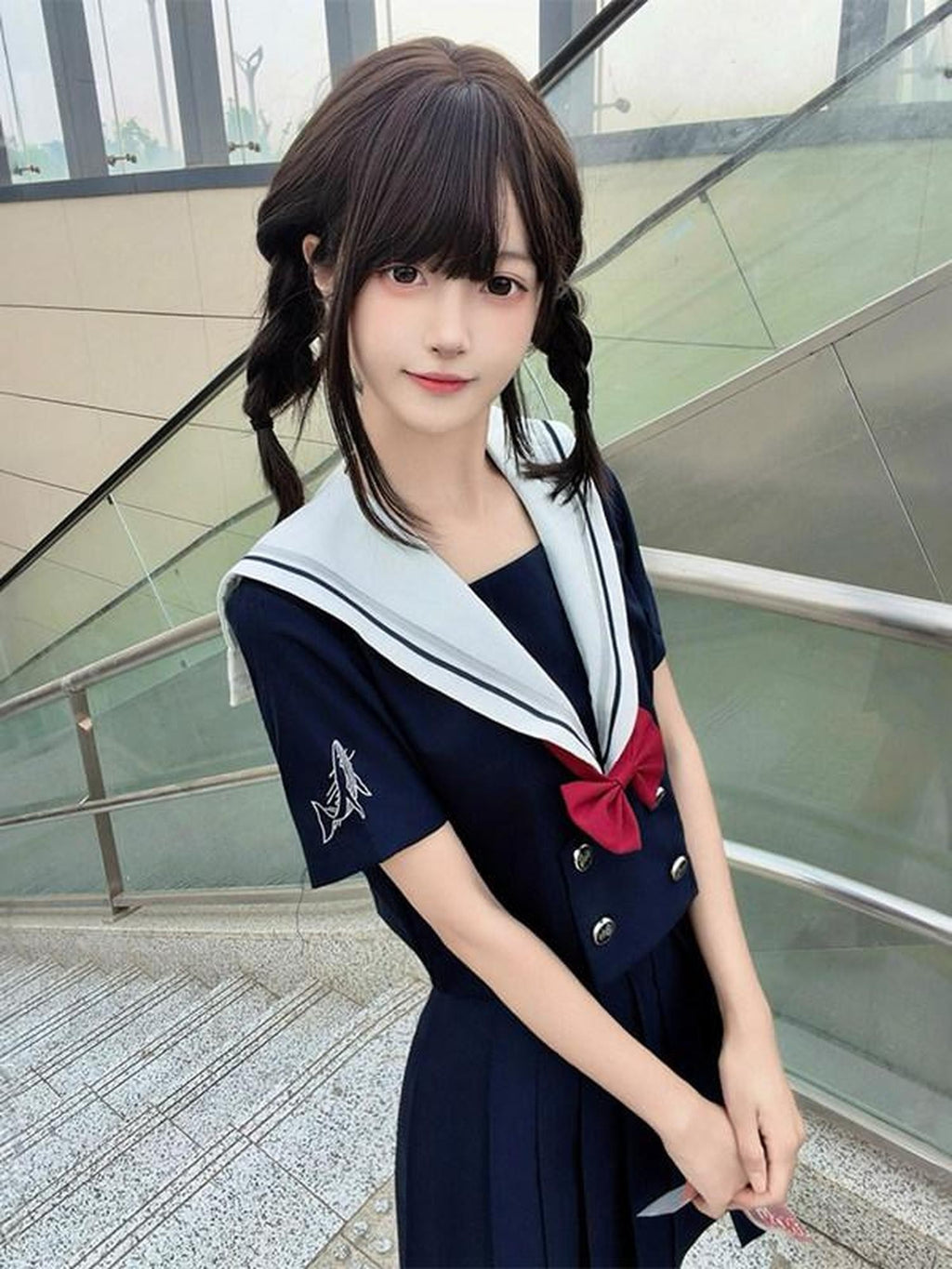 Sweet Kawaii JK Navy Sailor Collar Short Sleeve Schoolgirl Women's Polyester Skirt Sets