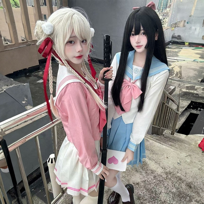 Sweet_Kawaii_JK_Pink_Pleated_Sailor_Collar_Bow_Long_Sleeve_Women's_Polyester_Skirt_Sets_999639989719_MISSTT