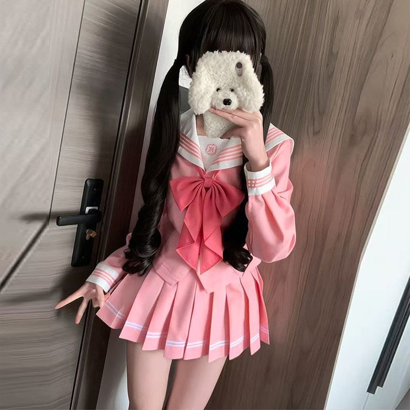 Sweet_Kawaii_JK_Pink_Short_Sleeve_Embroidered_Sailor_School_Uniform_Women's_Polyester_Skirt_Sets_938037065272_MISSTT