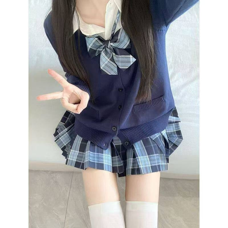 Sweet_Kawaii_JK_Plaid_Cardigan_Jk_Uniform_Long_Sleeve_Shirt_Bow_Women's_Knit_Skirt_Sets_997153590306_MISSTT