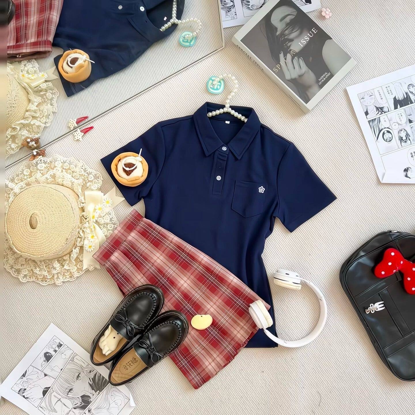 Sweet_Kawaii_JK_Pleated_Plaid_Jk_Polo_Short_Sleeve_Turn_Down_Collar_Women's_Polyester_Skirt_Sets_1059236867224_MISSTT