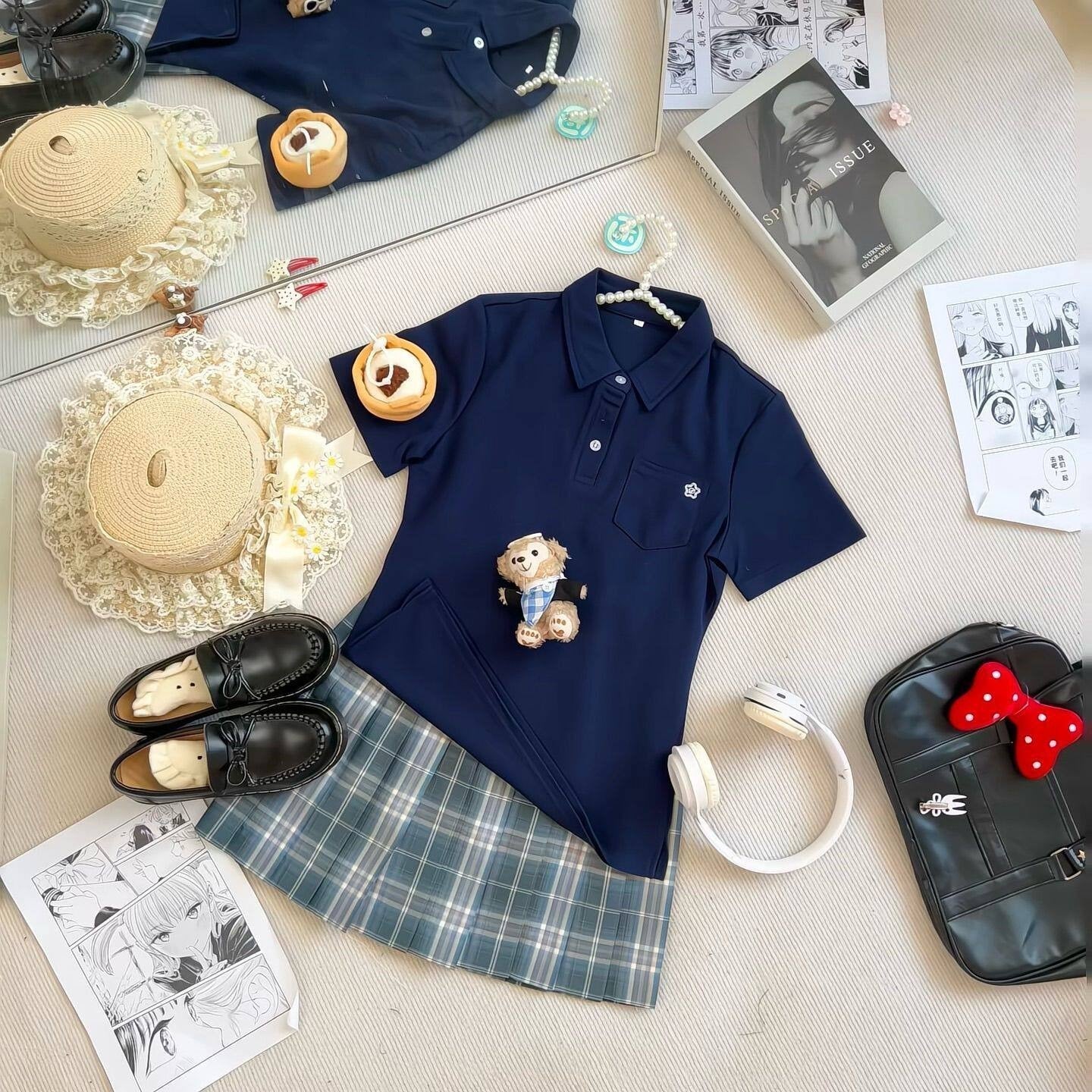 Sweet_Kawaii_JK_Pleated_Plaid_Jk_Polo_Short_Sleeve_Turn_Down_Collar_Women's_Polyester_Skirt_Sets_1059236867224_MISSTT