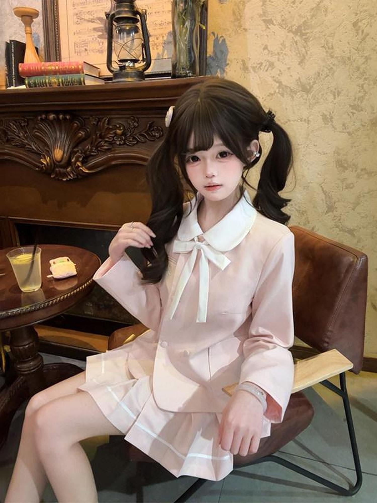 Sweet Kawaii JK Pleated Sailor Blazer Long Sleeve Lapel Women's Polyester Short Skirt Sets