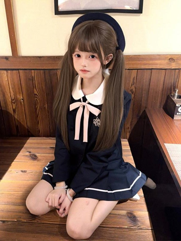 Sweet Kawaii JK Pleated Sailor Blazer Long Sleeve Lapel Women's Polyester Short Skirt Sets