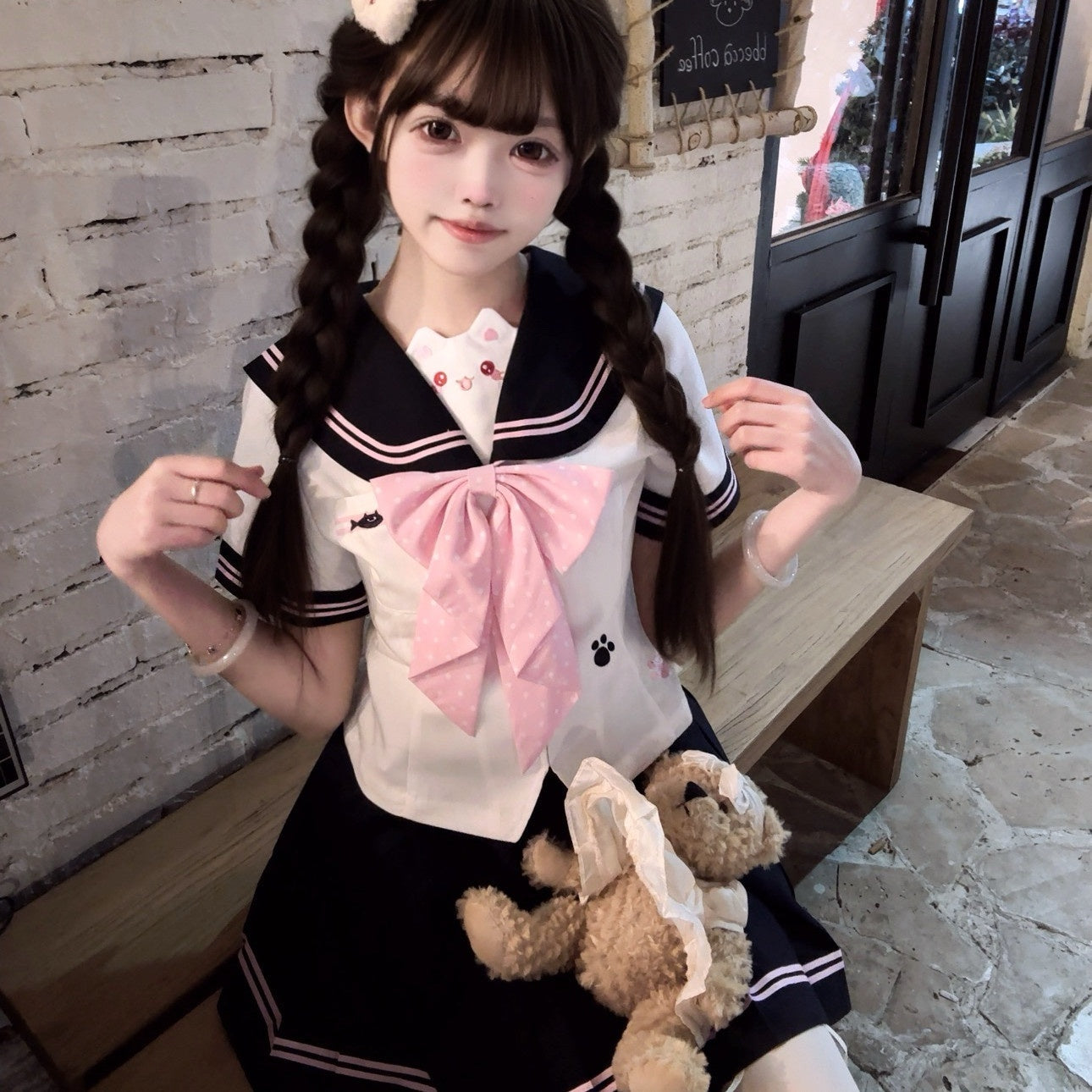Sweet_Kawaii_JK_Polka_Dot_Cinched_Waist_Sailor_Long_Sleeve_Bow_Women's_Polyester_Skirt_Sets_983083105874_MISSTT