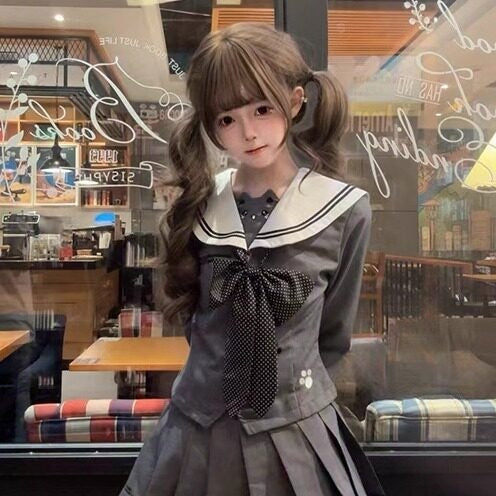 Sweet_Kawaii_JK_Polka_Dot_Cinched_Waist_Sailor_Long_Sleeve_Bow_Women's_Polyester_Skirt_Sets_983083105874_MISSTT