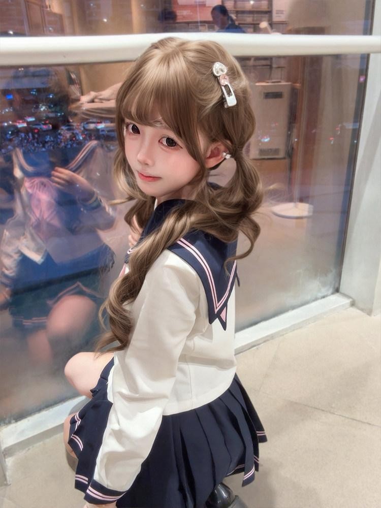 Sweet Kawaii JK Polka Dot Cinched Waist Sailor Long Sleeve Bow Women's Polyester Skirt Sets