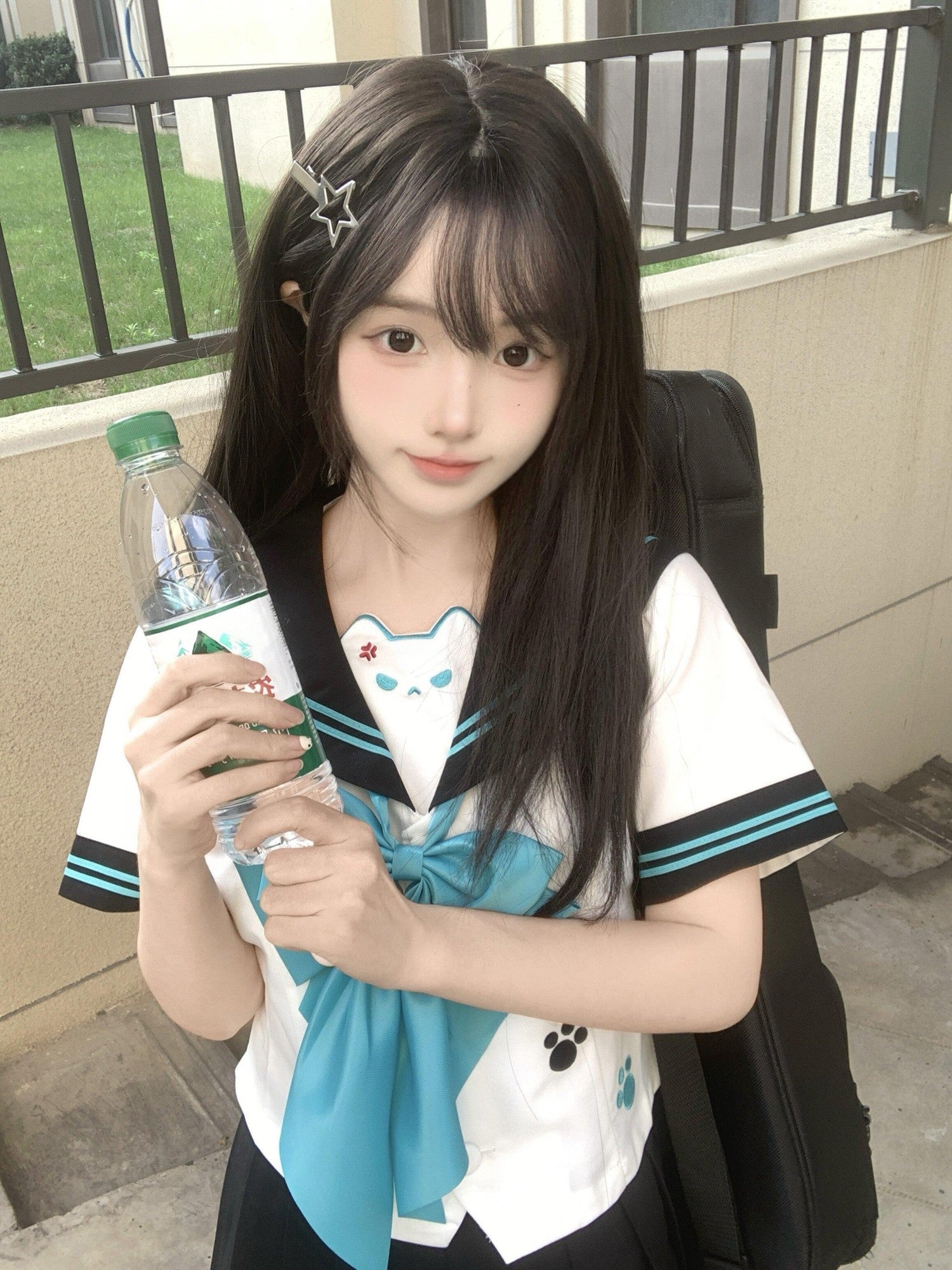 Sweet Kawaii JK Sailor Collar Cinched Waist Bow Tie Women's Polyester Skirt Sets