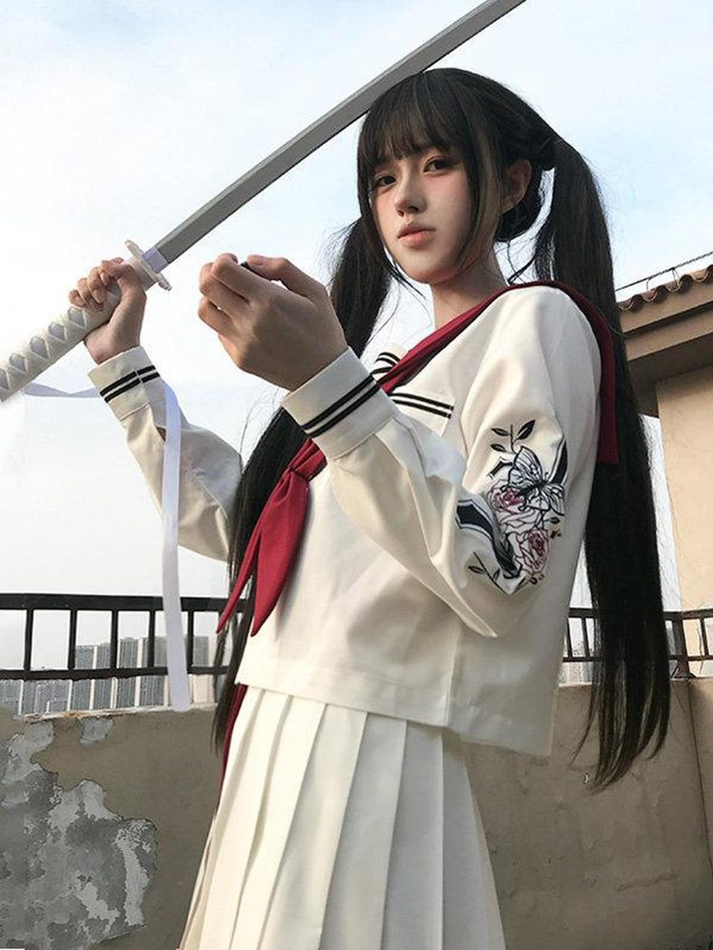 Sweet Kawaii JK Sailor Collar Long Sleeve Jk School Uniform Women's Polyester Skirt Sets