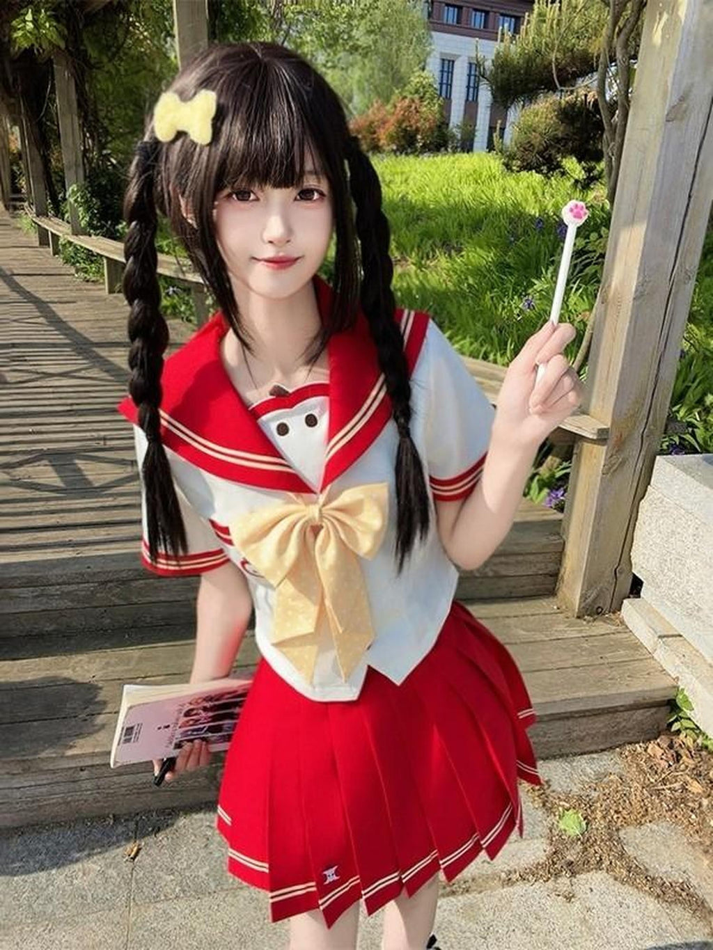 Sweet Kawaii JK Sailor Pleated Short Sleeve Turn Down Collar Tie Women's Polyester Skirt Sets