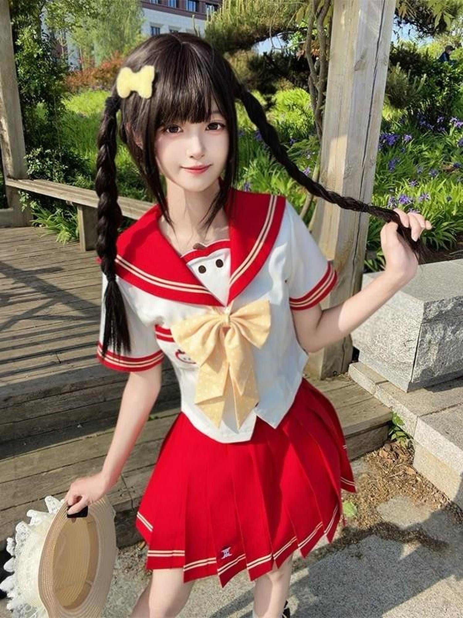 Sweet Kawaii JK Sailor Pleated Short Sleeve Turn Down Collar Tie Women's Polyester Skirt Sets