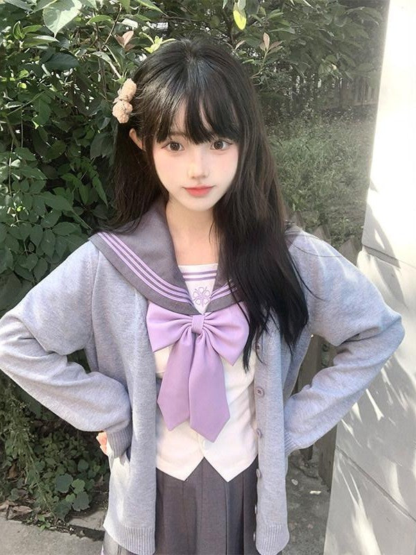 Sweet Kawaii JK Star Mist Gauze Jk Sailor Waist Cinched Long Sleeve Women's Polyester Skirt Sets