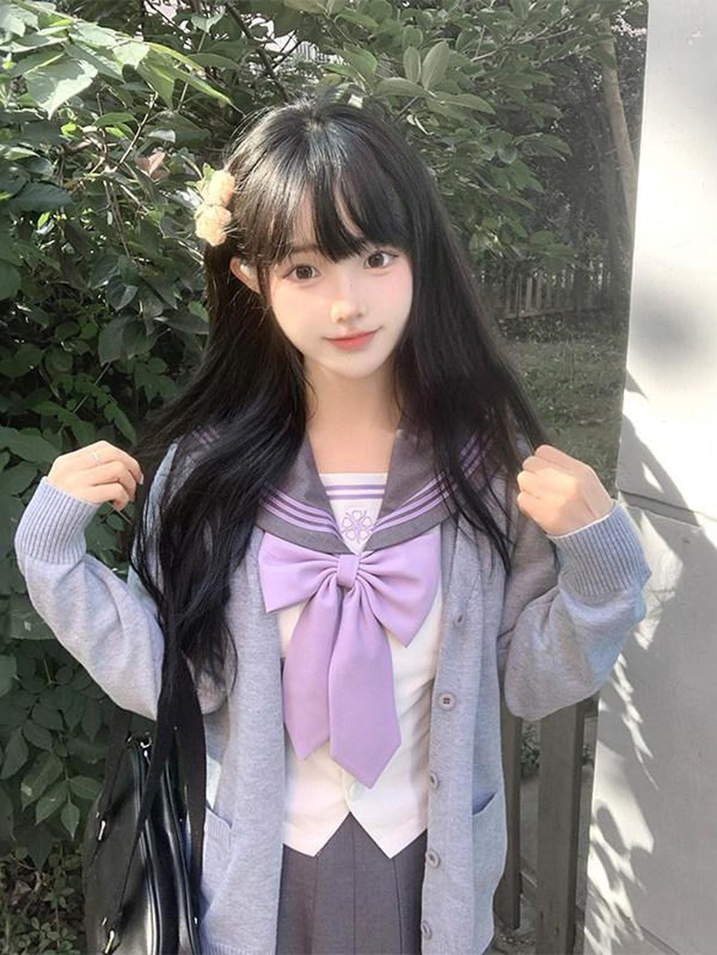 Sweet Kawaii JK Star Mist Gauze Jk Sailor Waist Cinched Long Sleeve Women's Polyester Skirt Sets