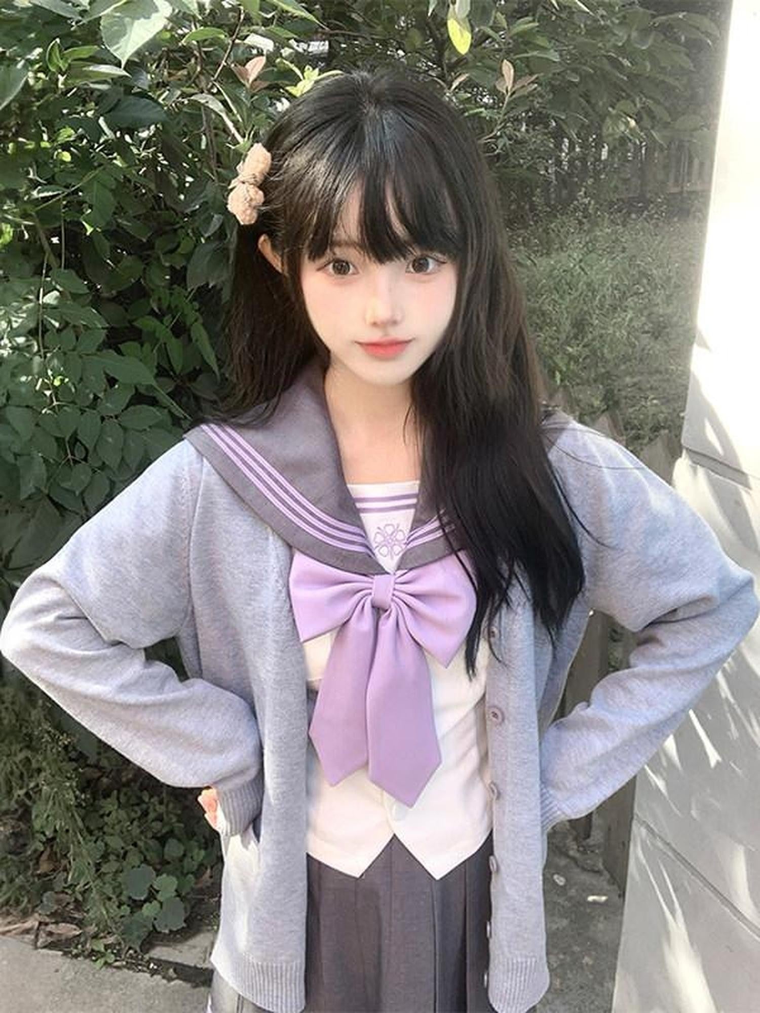 Sweet Kawaii JK Star Mist Gauze Jk Sailor Waist Cinched Long Sleeve Women's Polyester Skirt Sets