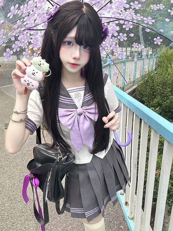 Sweet Kawaii JK Star Mist Gauze Sailor Collar Cinched Waist Women's Polyester Skirt Sets