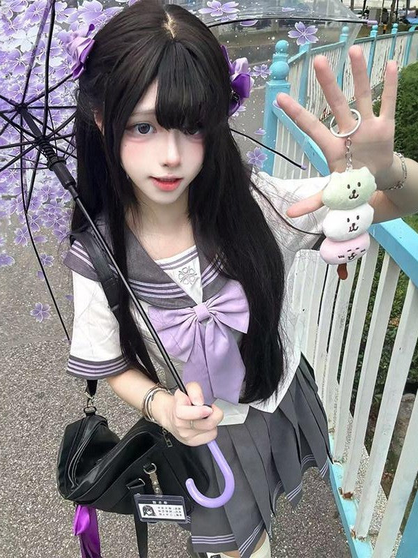 Sweet Kawaii JK Star Mist Gauze Sailor Collar Cinched Waist Women's Polyester Skirt Sets