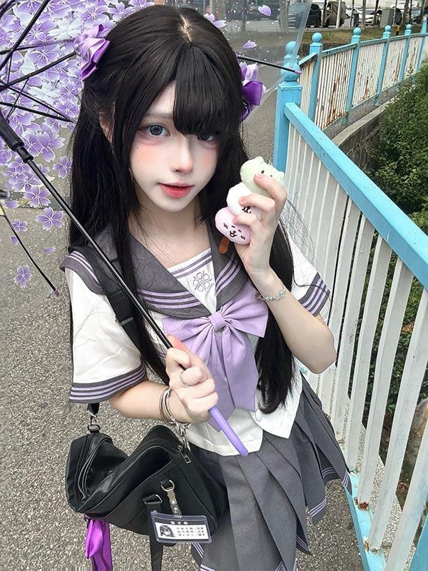 Sweet Kawaii JK Star Mist Gauze Sailor Collar Cinched Waist Women's Polyester Skirt Sets