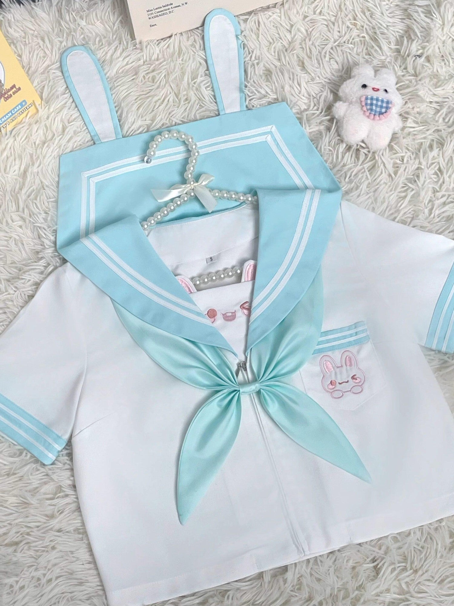 Sweet Kawaii JK Sweet Cute Japanese Sailor Collar Bow Short Sleeve Women's Skirt Sets