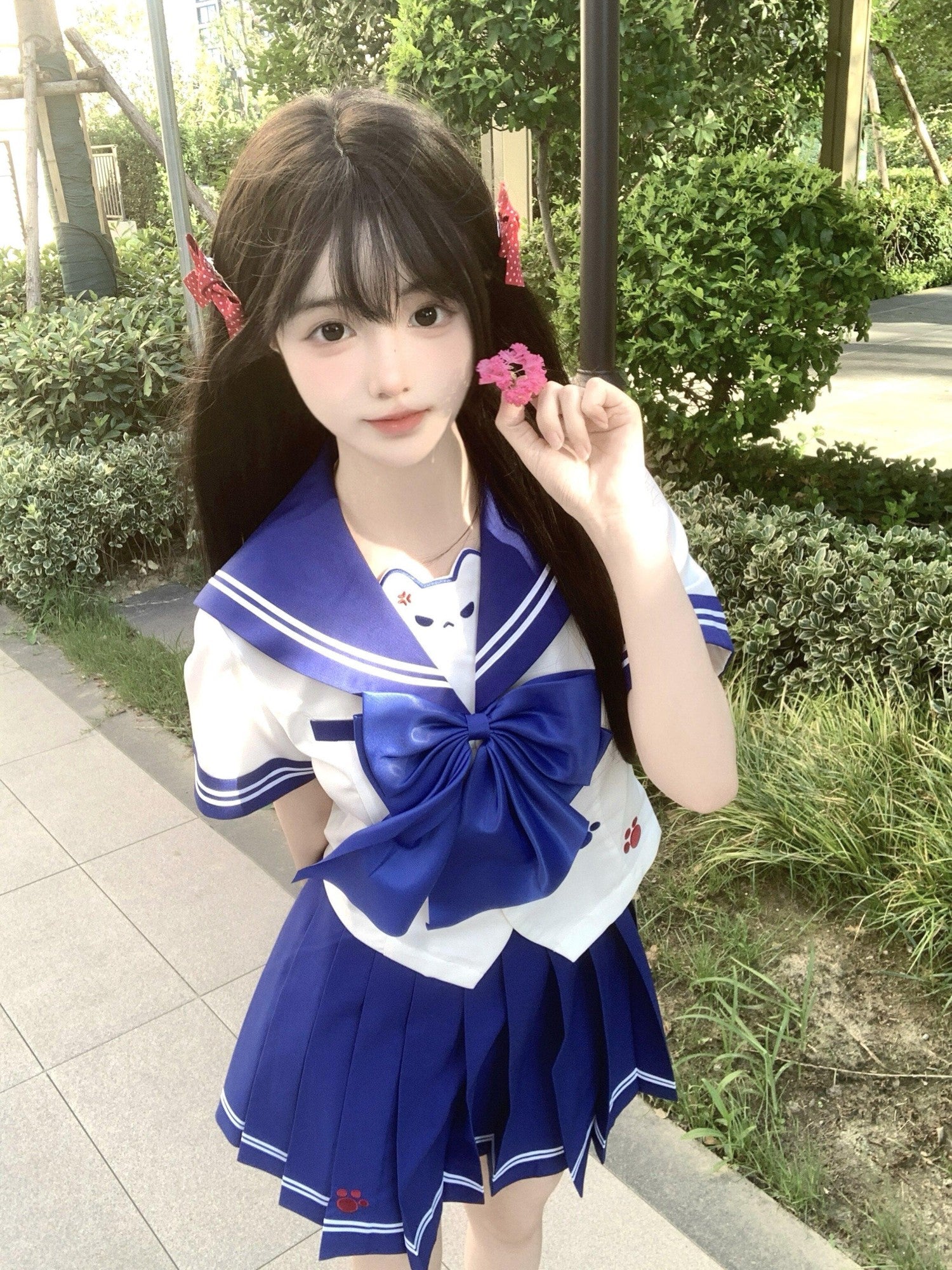 Sweet Kawaii JK Sweet Cute Waist Cinched Sailor Collar Jk Women's Polyester Skirt Sets