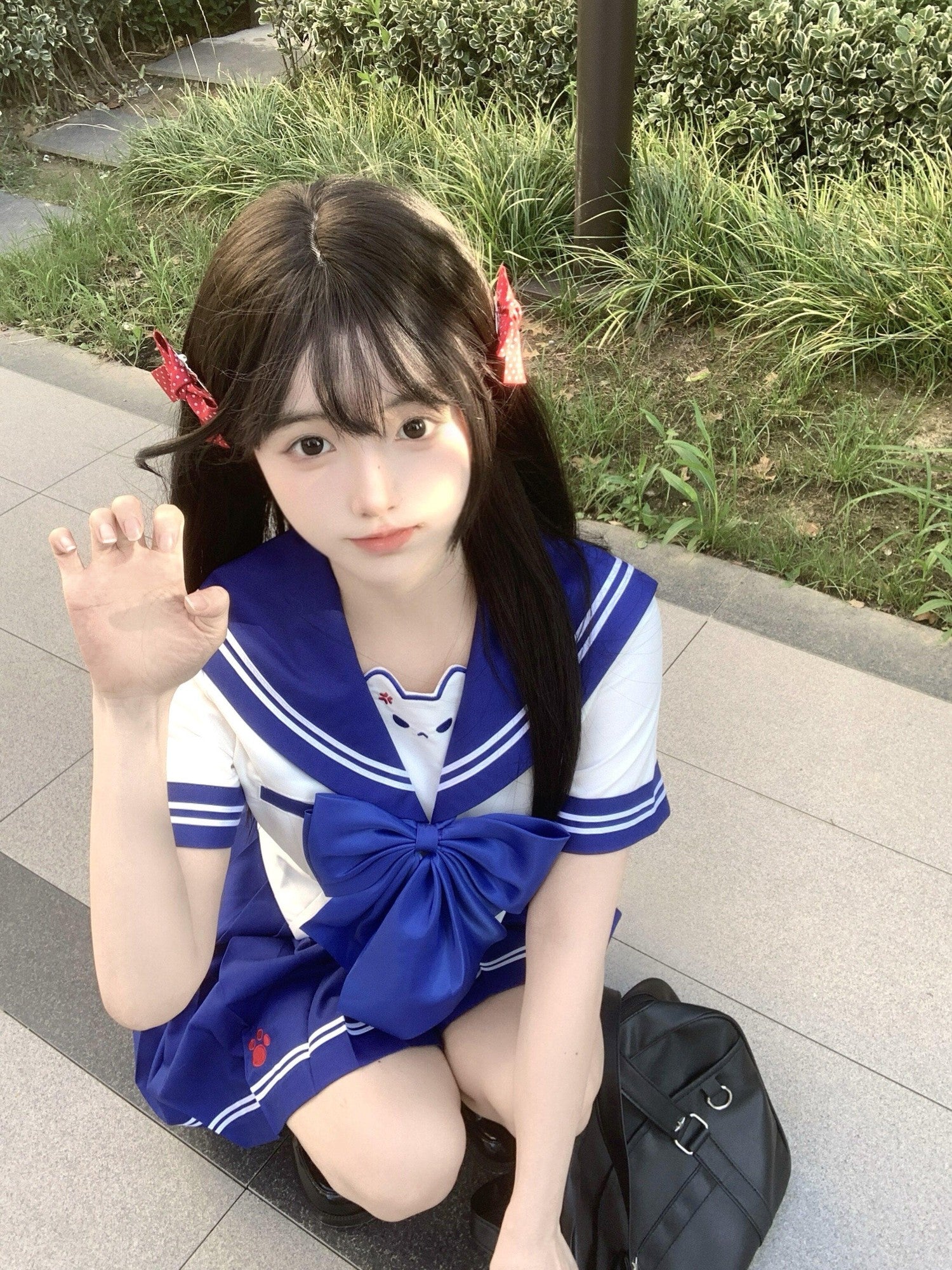 Sweet Kawaii JK Sweet Cute Waist Cinched Sailor Collar Jk Women's Polyester Skirt Sets