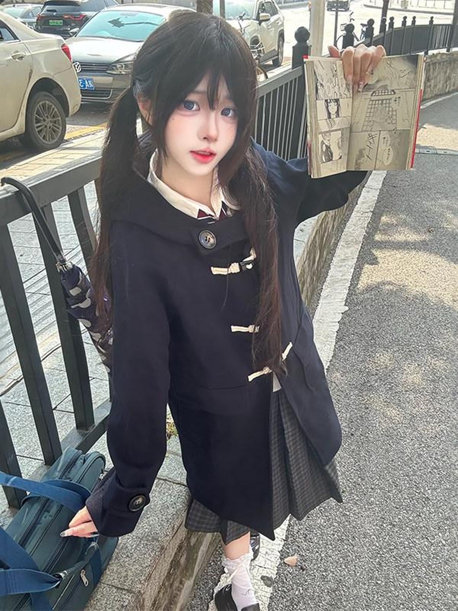 Sweet Kawaii JK Sweet Jk Padded Toggle Button Hooded Women's Woolen Mid Length Coats
