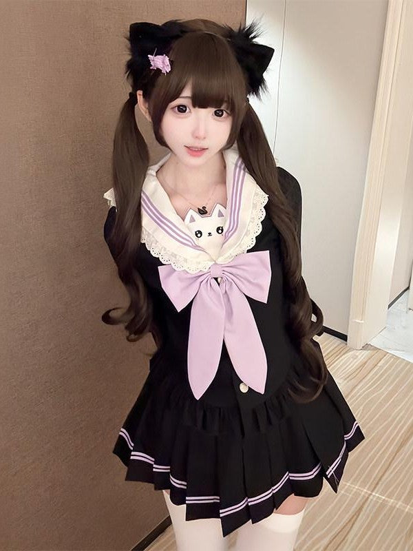 Sweet Kawaii JK Sweet Waisted Sailor Collar Jk School Uniform Women's Polyester Skirt Sets