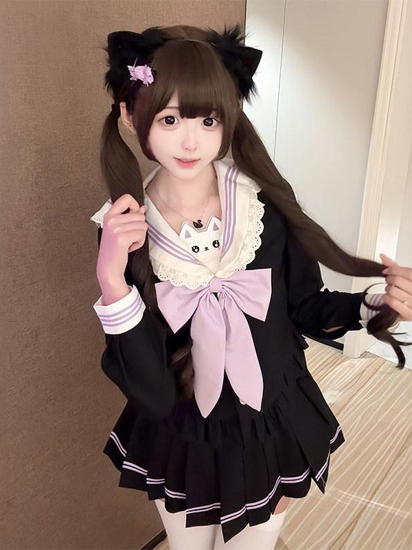 Sweet Kawaii JK Sweet Waisted Sailor Collar Jk School Uniform Women's Polyester Skirt Sets