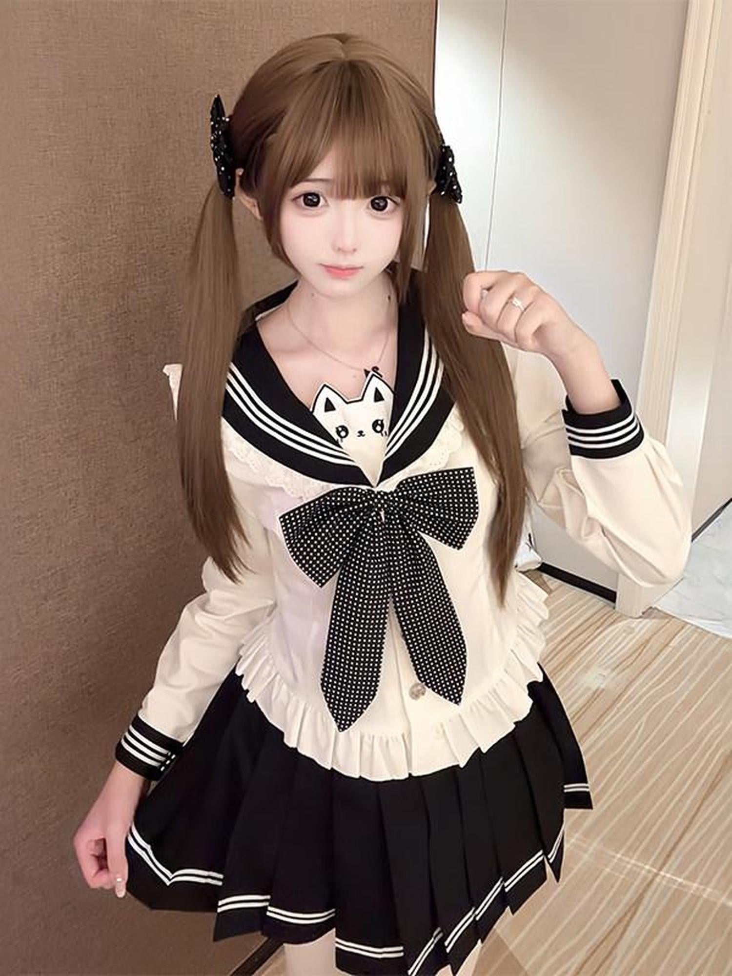 Sweet Kawaii JK Sweet Waisted Sailor Collar Jk School Uniform Women's Polyester Skirt Sets