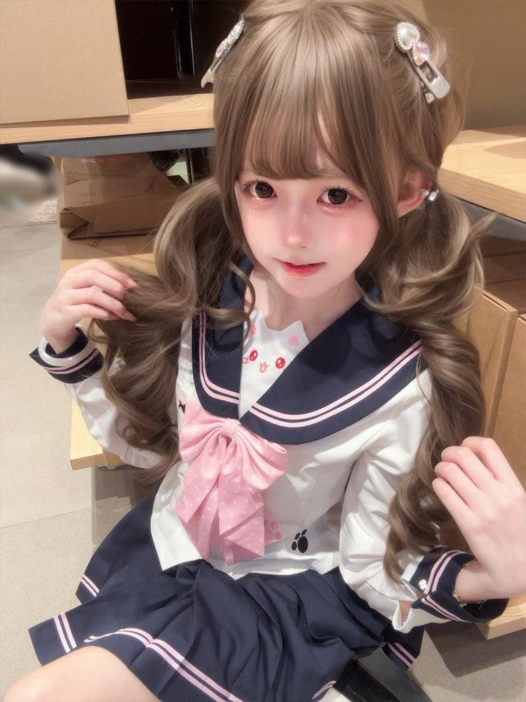 Sweet Kawaii JK Waist Cinched Sailor Jk Short Sleeve Polka Dot Bow Women's Polyester Skirt Sets