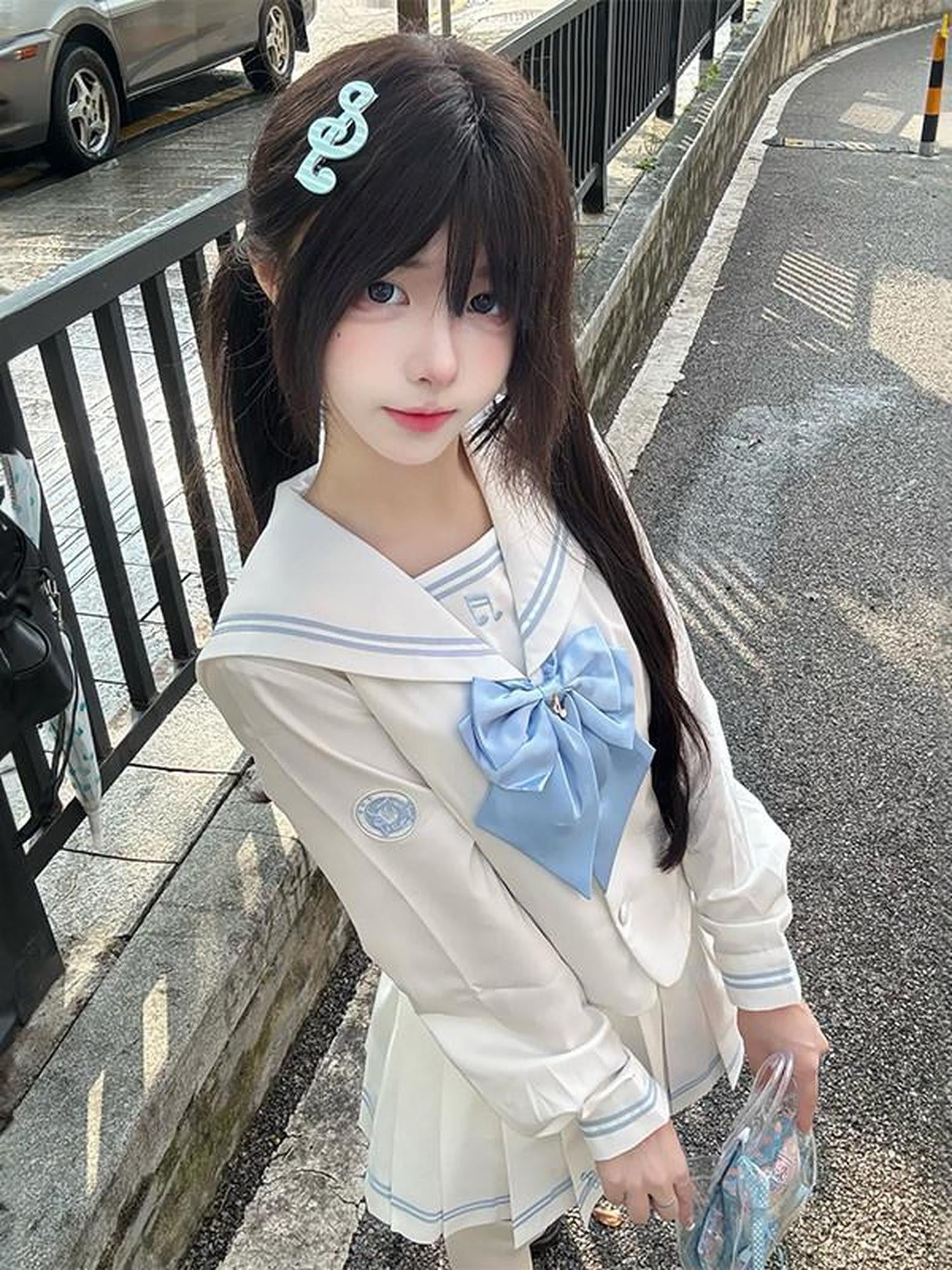 Sweet Kawaii JK Waist Cinching Sailor Collar Women's Polyester Short Skirt Sets