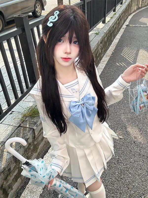 Sweet Kawaii JK Waist Cinching Sailor Collar Women's Polyester Short Skirt Sets