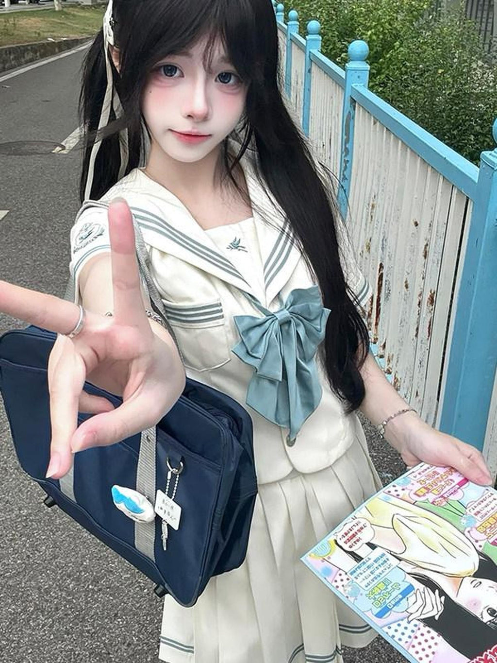 Sweet Kawaii JK White Sailor Collar Necktie Short Sleeve Women's Polyester Skirt Sets