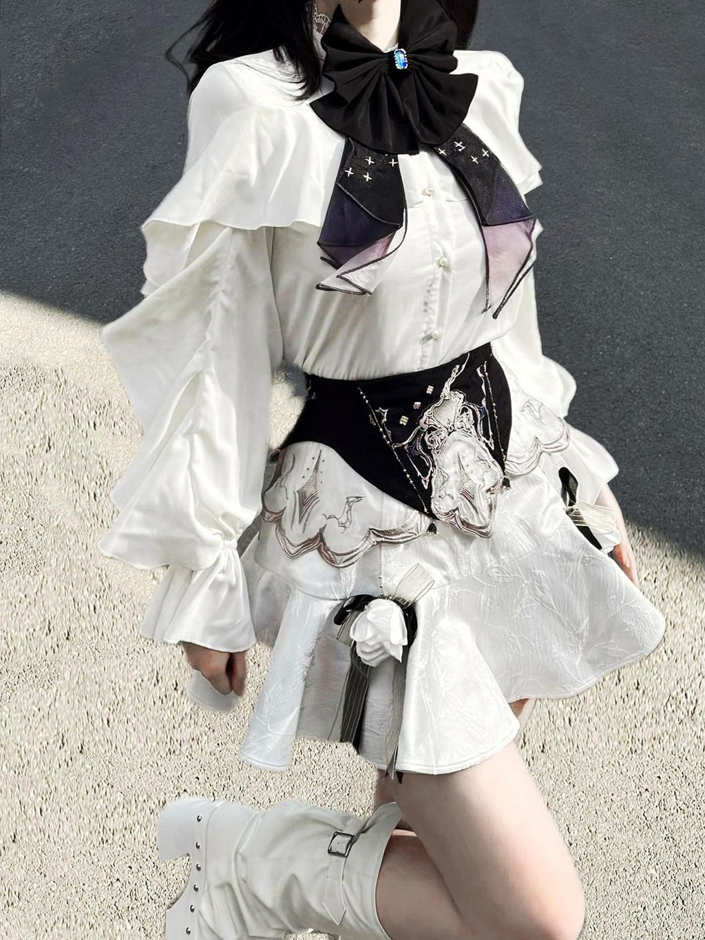 Sweet Promise Asymmetric Gothic Lolita Shirt Collar Slim Fit Hip Skirt Women's Skirt Sets