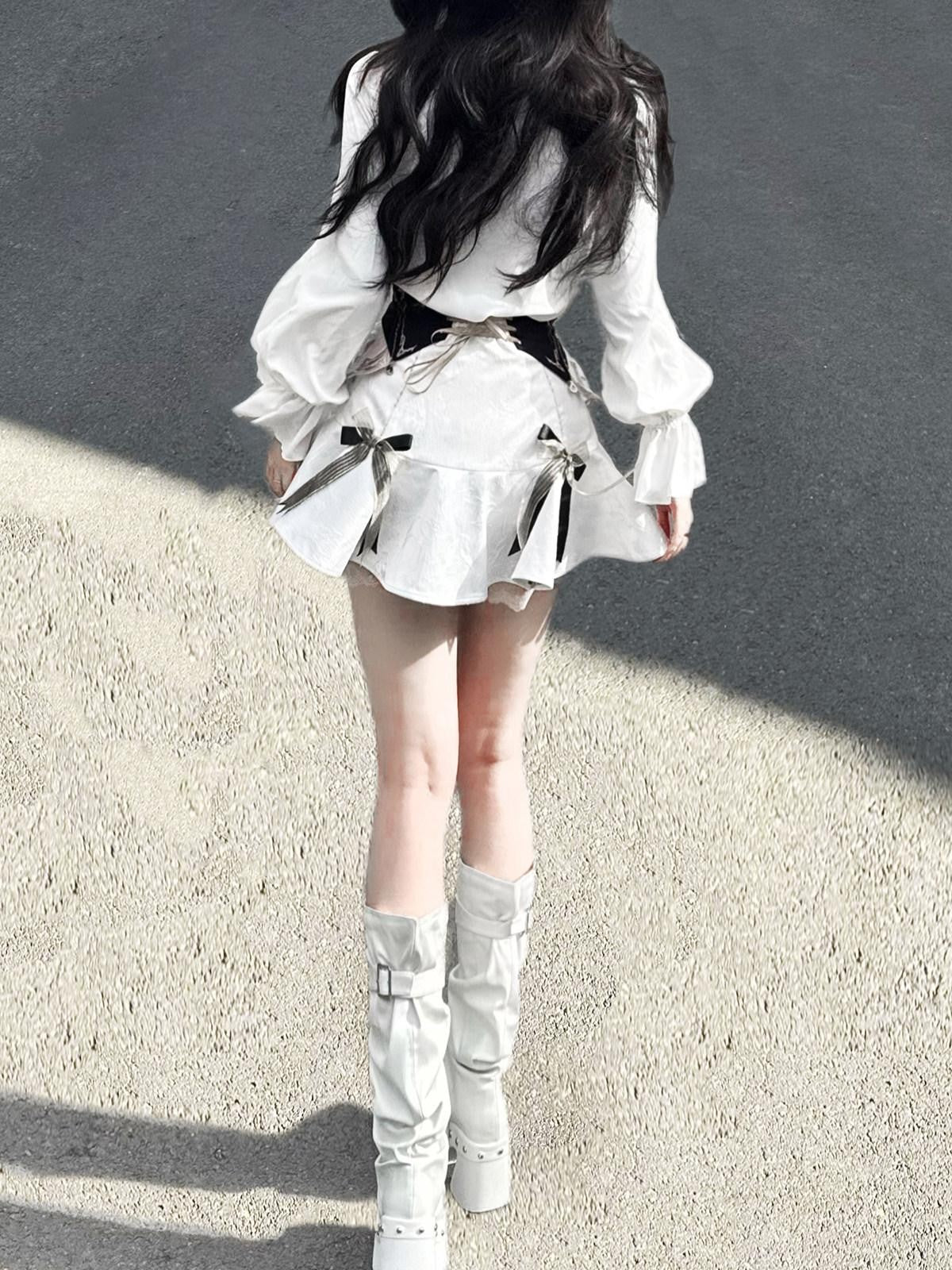Sweet Promise Asymmetric Gothic Lolita Shirt Collar Slim Fit Hip Skirt Women's Skirt Sets