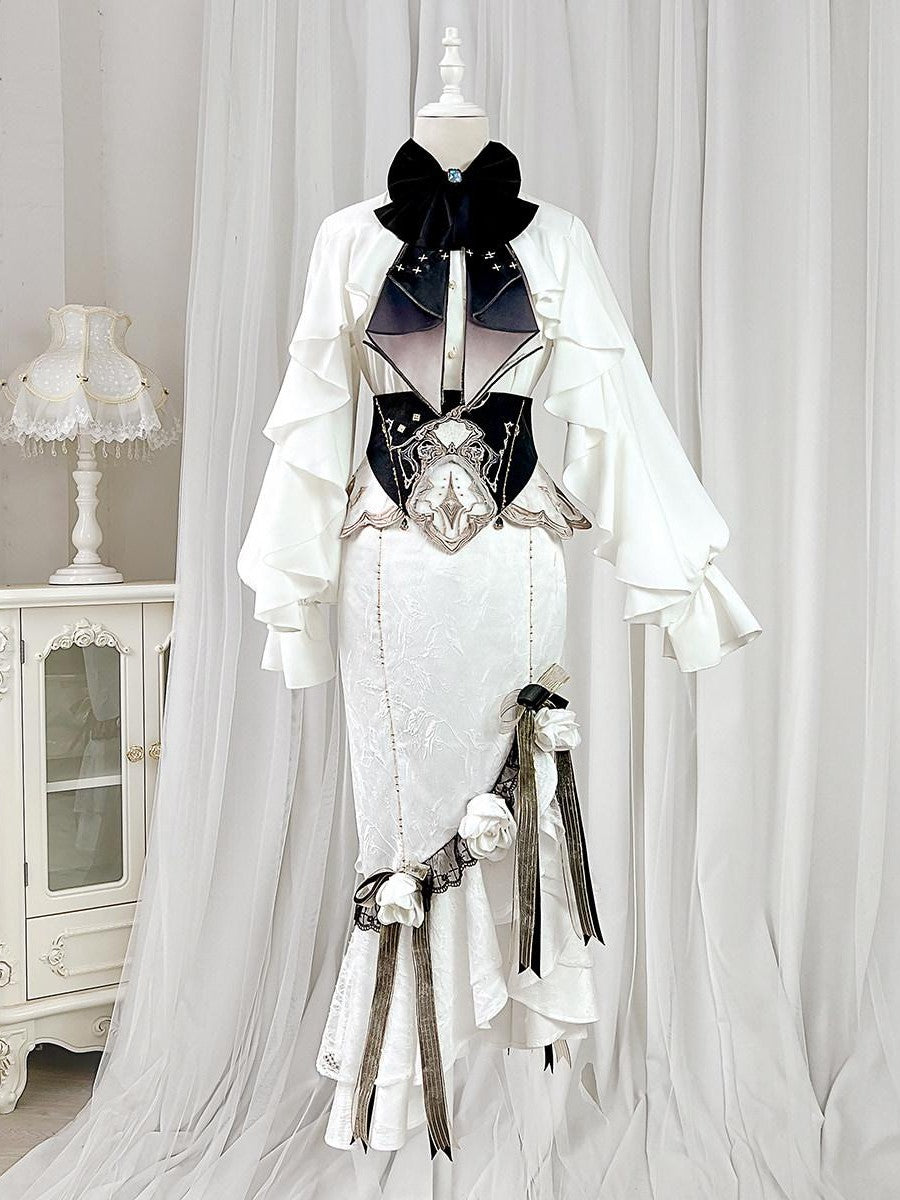 Sweet Promise Asymmetric Gothic Lolita Shirt Collar Slim Fit Hip Skirt Women's Skirt Sets