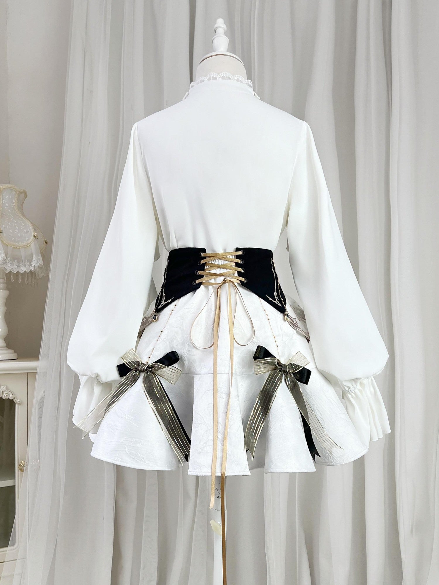Sweet Promise Asymmetric Gothic Lolita Shirt Collar Slim Fit Hip Skirt Women's Skirt Sets