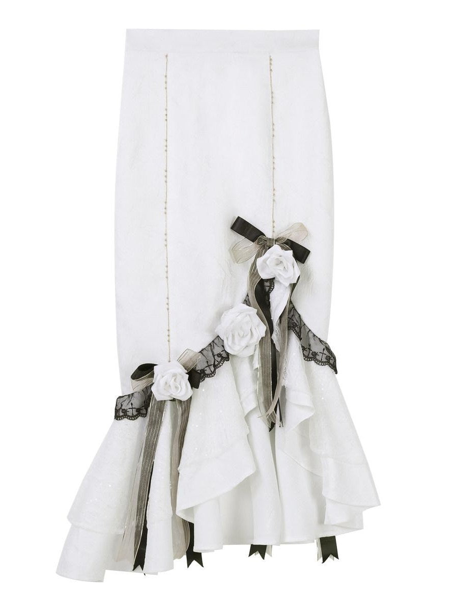 Sweet Promise Asymmetric Gothic Lolita Shirt Collar Slim Fit Hip Skirt Women's Skirt Sets
