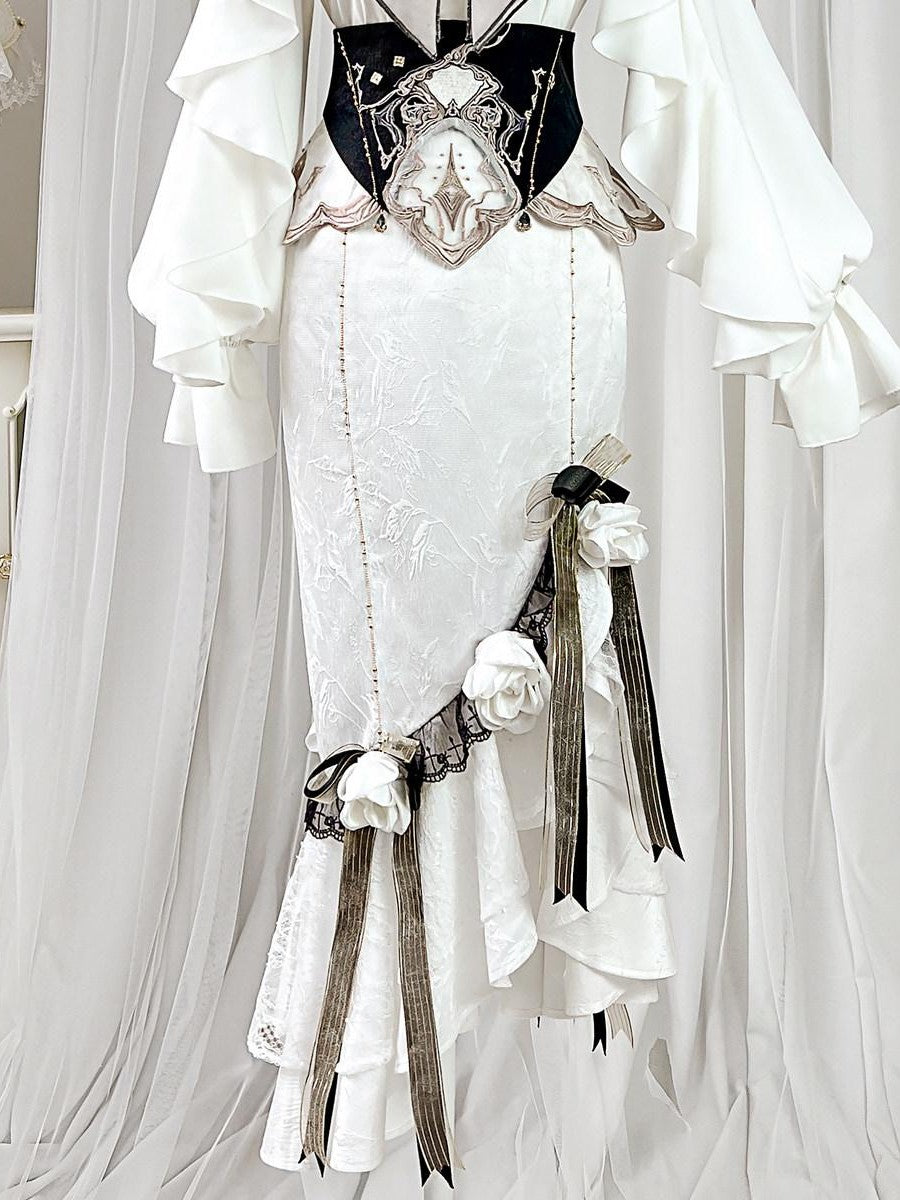 Sweet Promise Asymmetric Gothic Lolita Shirt Collar Slim Fit Hip Skirt Women's Skirt Sets