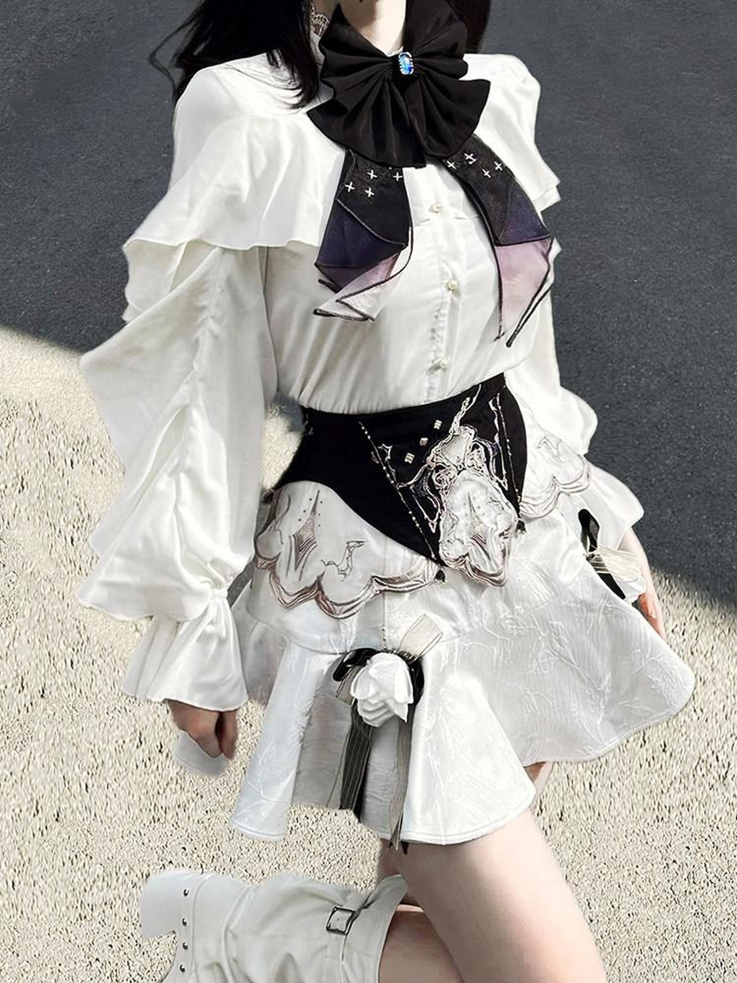 Sweet Promise Asymmetric Gothic Lolita Shirt Collar Slim Fit Hip Skirt Women's Skirt Sets