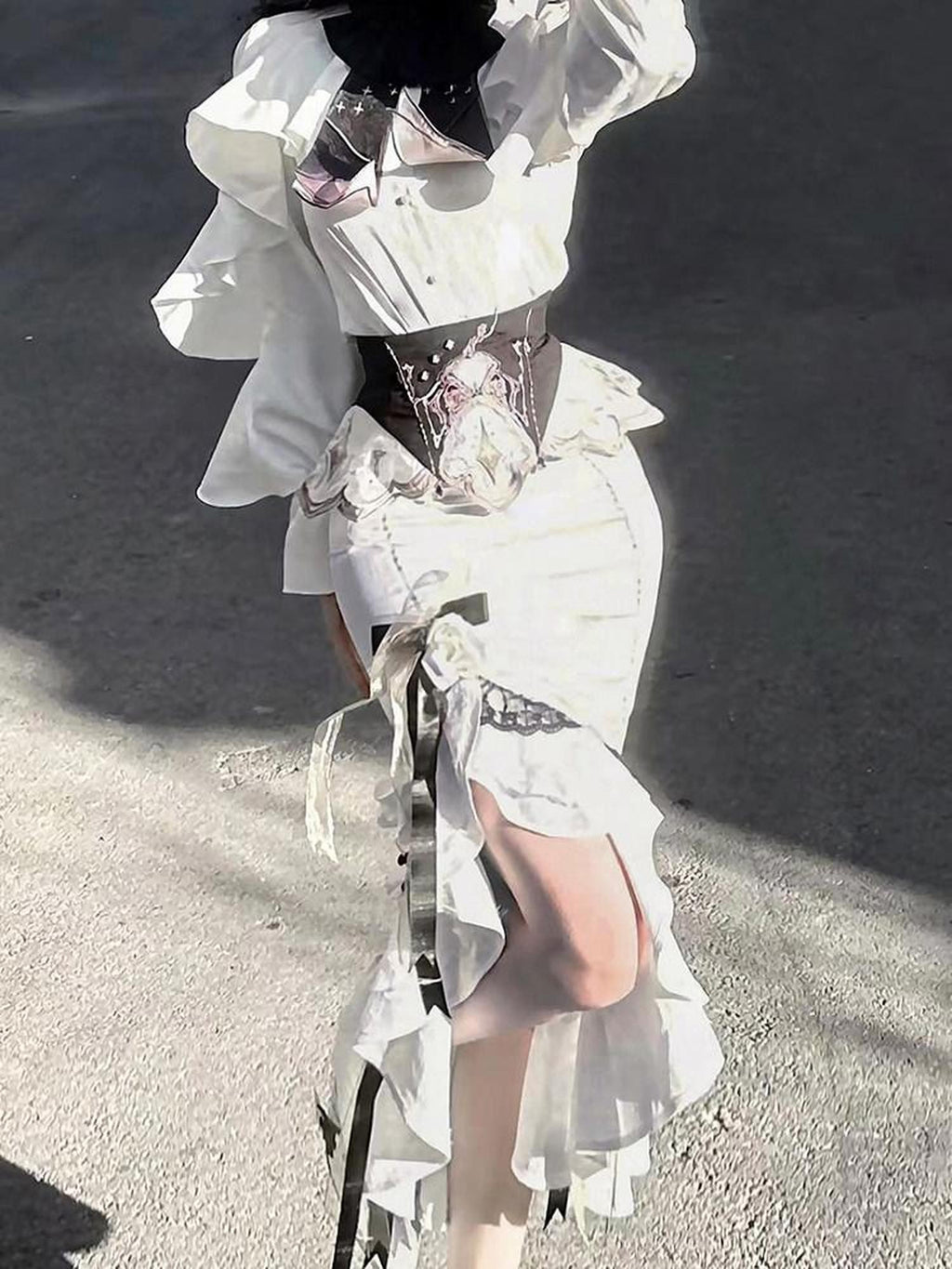 Sweet Promise Asymmetric Gothic Lolita Shirt Collar Slim Fit Hip Skirt Women's Skirt Sets